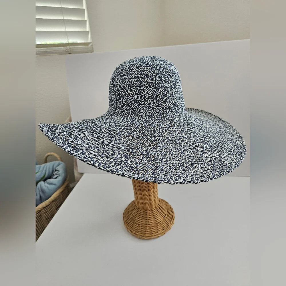 Cappeli New York Wide-Brim Floppy navy Blue White Round Wide Brim Straw Hat